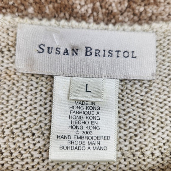 Susan Bristol Floral Embroidered Beaded Cardigan Shell Buttons Natural Multi L - Picture 9 of 11